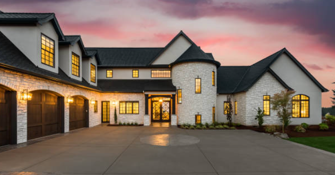 Luxury home exterior at dusk